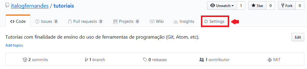 Imagem do Atom GitHub Page Settings